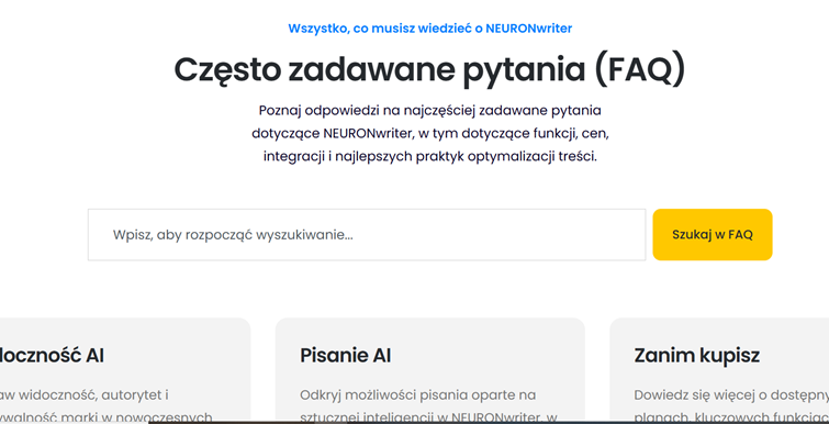 Przykładowa sekcja FAQ w Nuron Writer